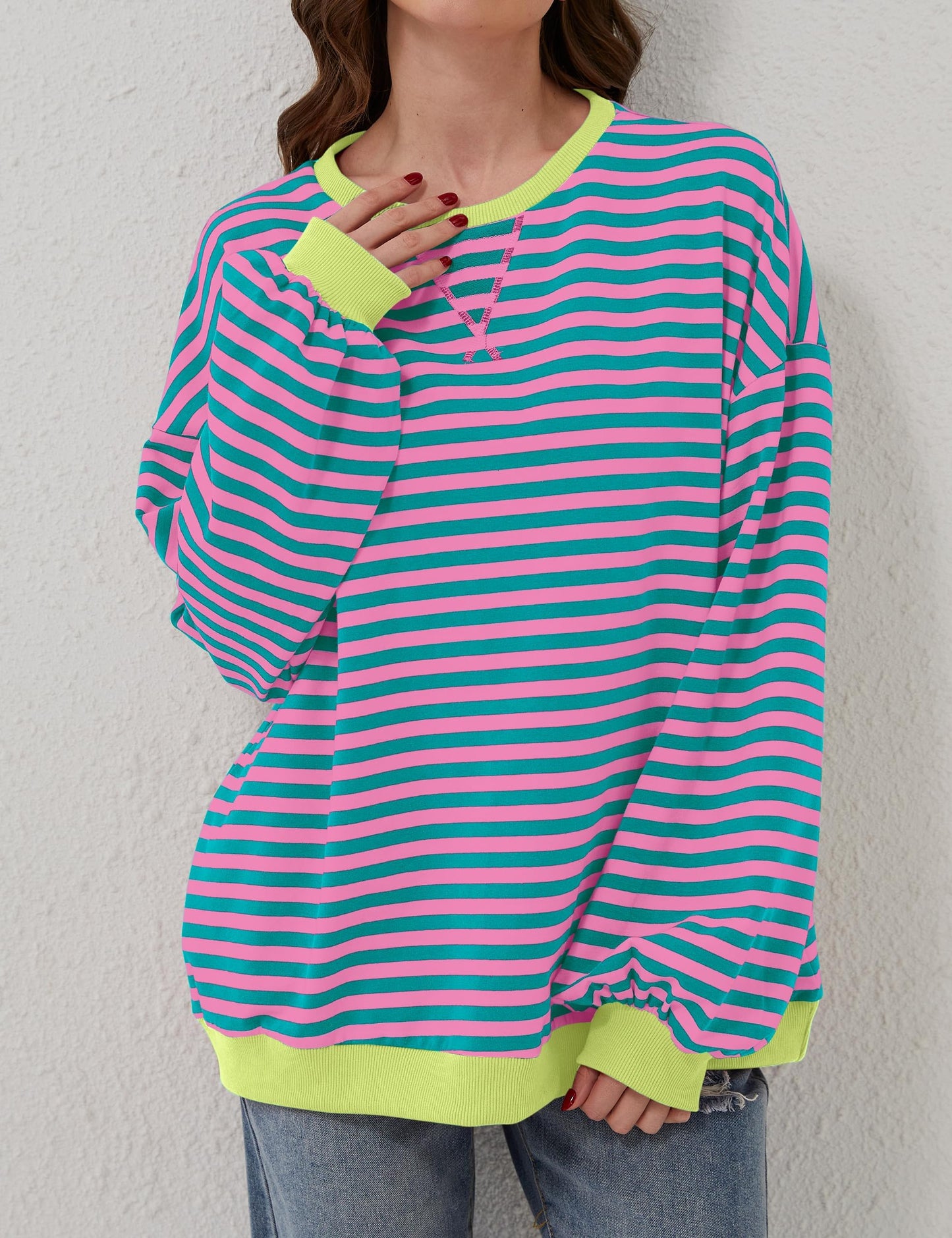 Pull à manches longues rayé oversize pour femme (achetez-en 2, livraison gratuite)