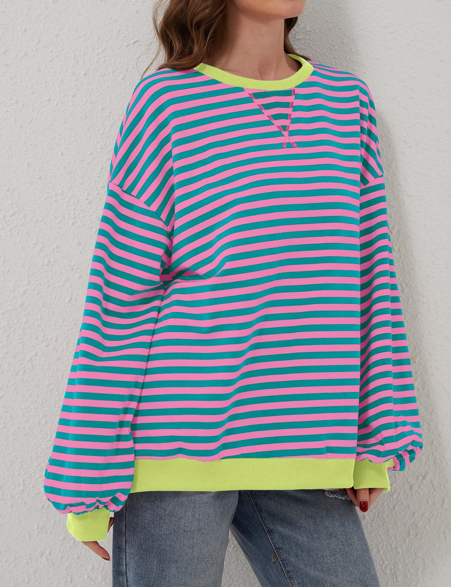 Pull à manches longues rayé oversize pour femme (achetez-en 2, livraison gratuite)