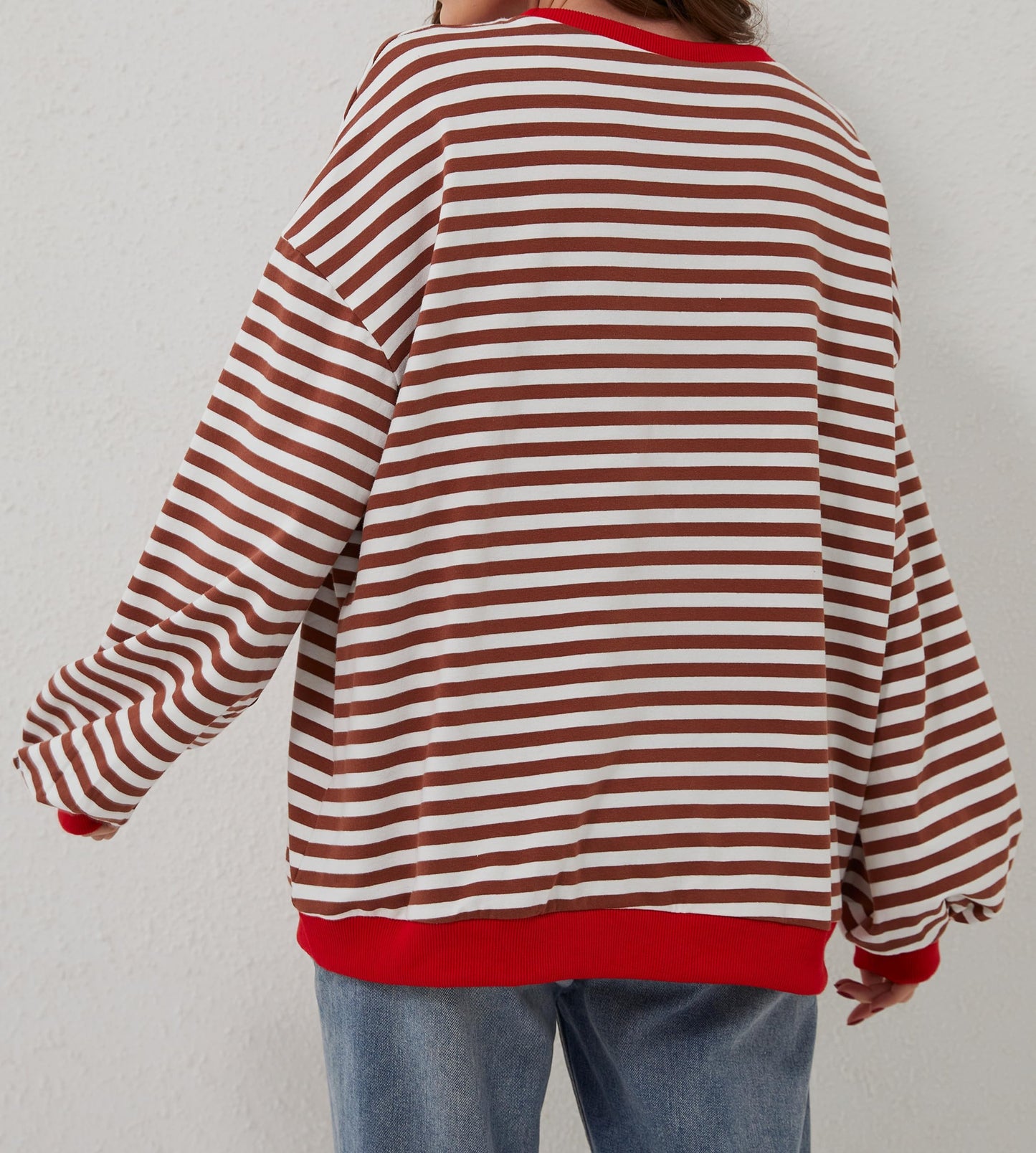 Pull à manches longues rayé oversize pour femme (achetez-en 2, livraison gratuite)