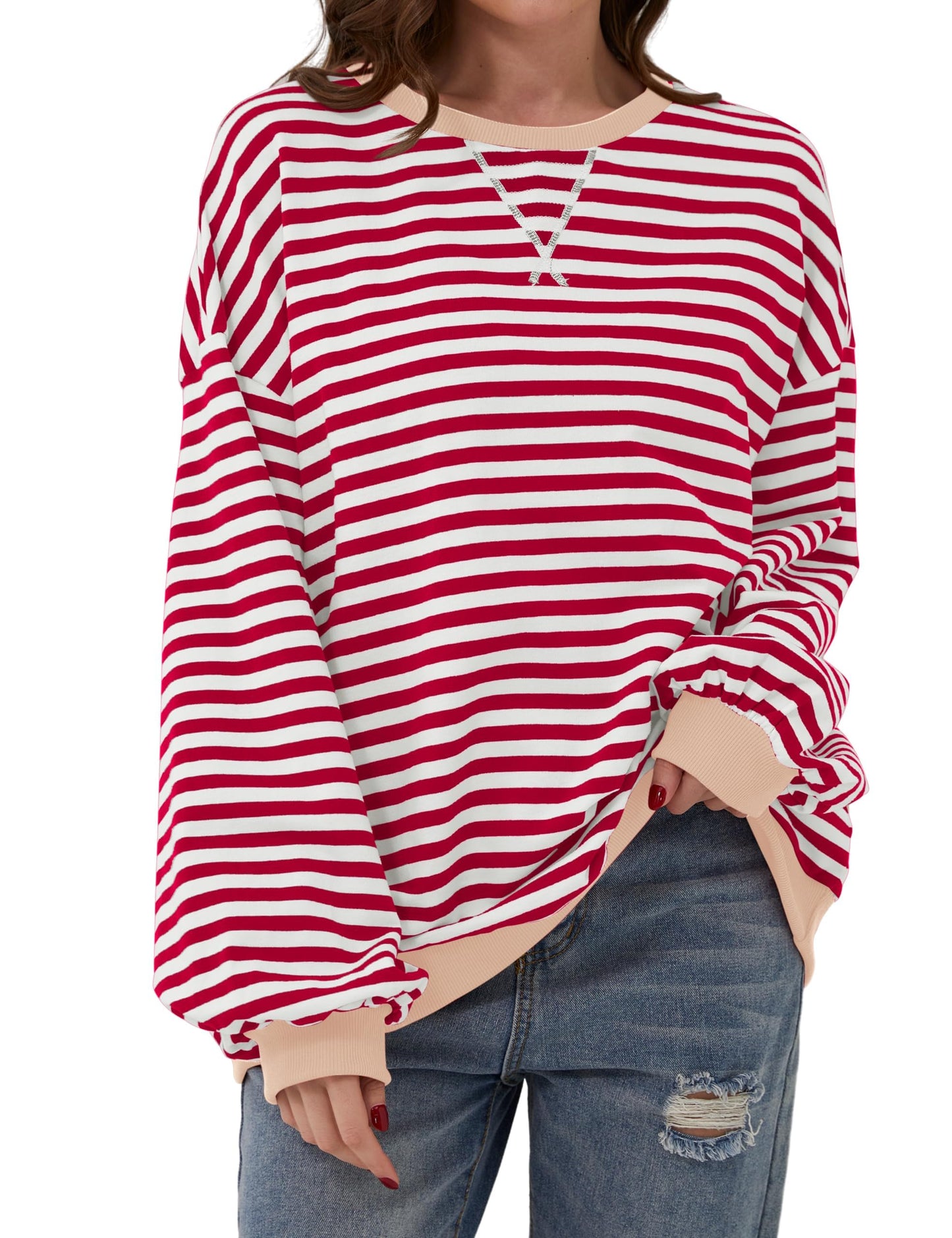 Pull à manches longues rayé oversize pour femme (achetez-en 2, livraison gratuite)
