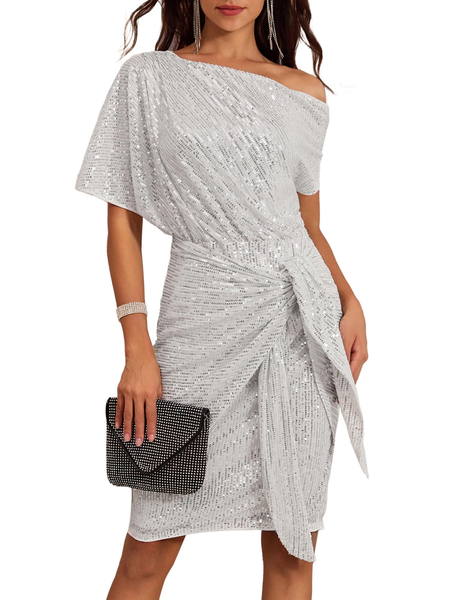 Robe moulante à épaules dénudées et paillettes pour femme (2 achetées, livraison gratuite)