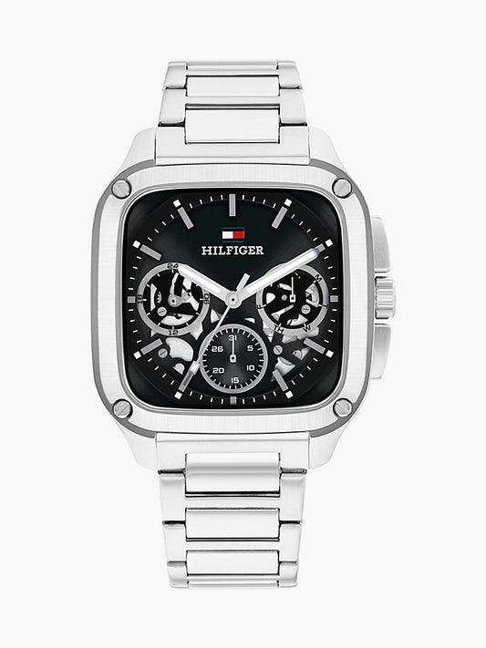 Square Black Dial Stainless Steel Watch