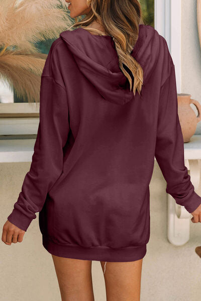 Robe à Capuche Mi-Zip et Cordon de Serrage