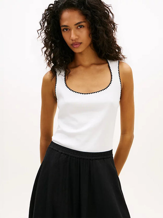 Contrast Stitch Ribbed Slim Tank Top