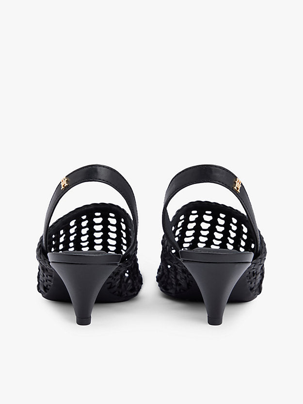 Woven Pointed Toe Slingback Heels