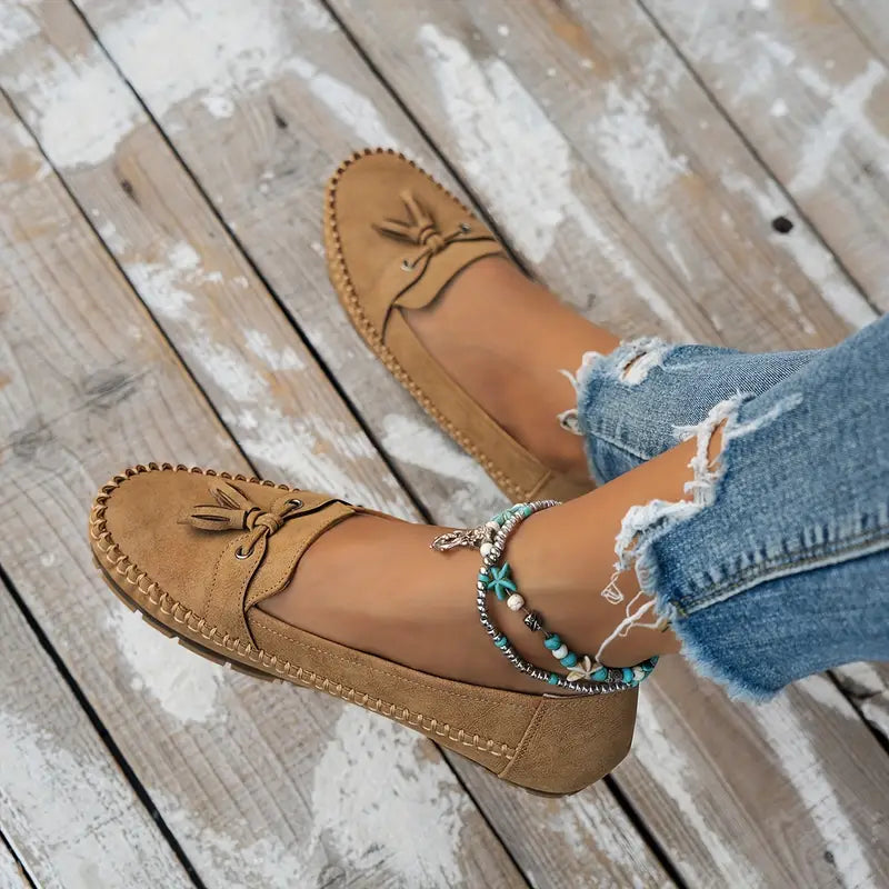 Mocassins pour femme avec nœud, confortables, souples, style vintage