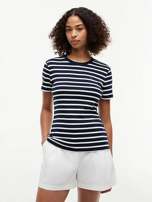 Flag Embroidery Slim Crew Neck T-Shirt