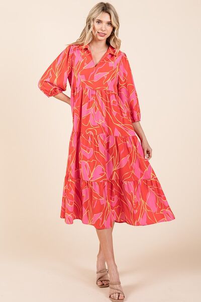 Robe midi à col imprimée et étagée Mittoshop