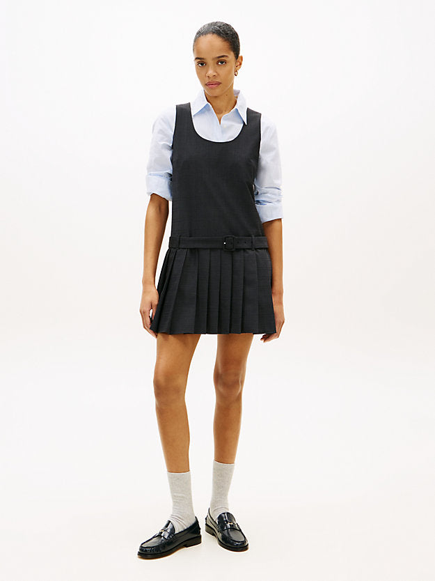 Check Wool Blend Mini Shift Dress