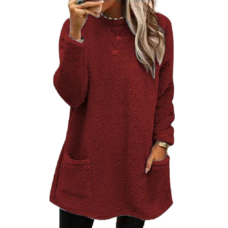 🔥DERNIER JOUR -50%🔥 Sweat-shirt en peluche à manches longues et poches pour femmes