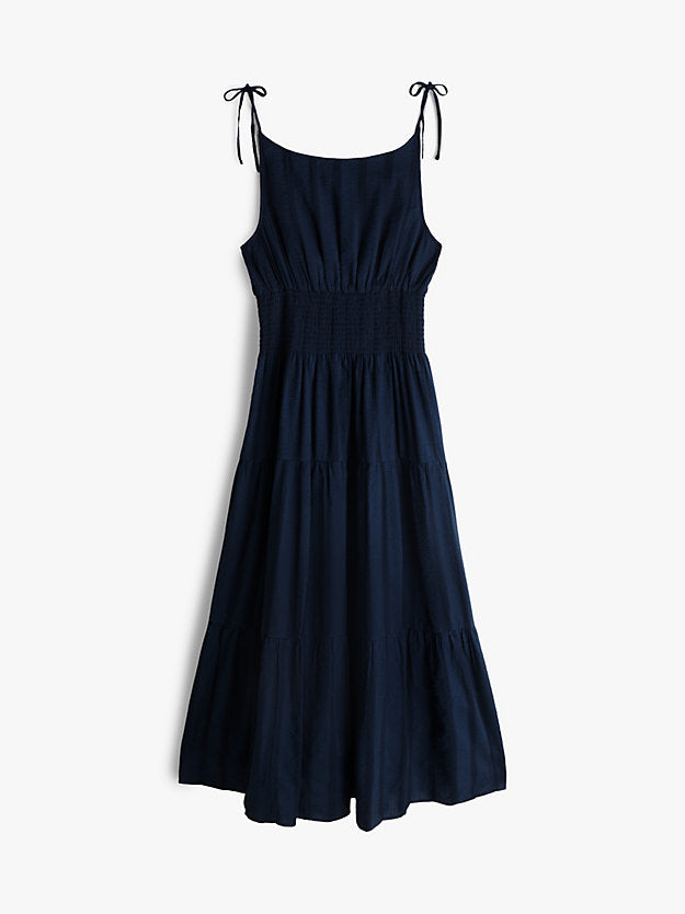 Self-Tie Strap Smock Midi Dress