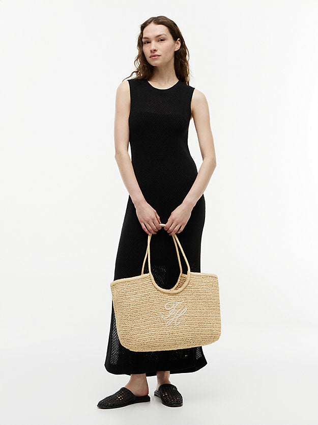 Raffia Textured Logo Tote Bag