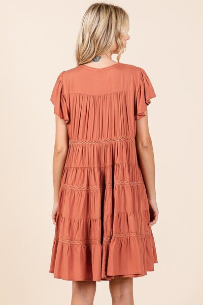 Mittoshop Spitzenbesatz, Rüschen, geknöpftes Stufenkleid