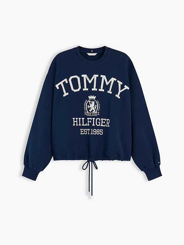 Crest Logo Drawstring Hem Relaxed Sweatshirt