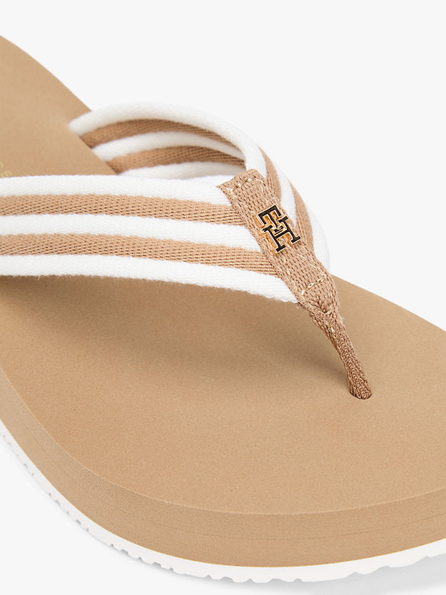 Stripe Webbing Strap Wedge Flip-Flops