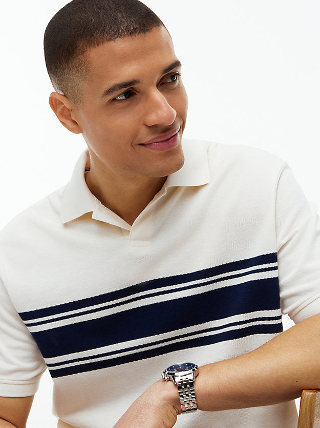 Classic Fit Stripe Pique Polo Shirt