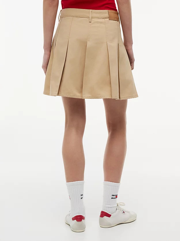 Washed Canvas Pleated Mini Skirt