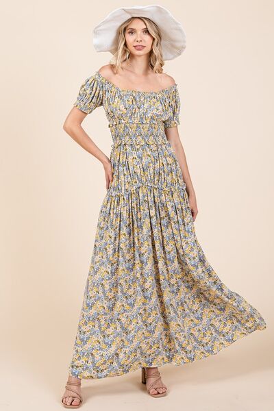 Robe longue bouffante froncée à imprimé floral Mittoshop