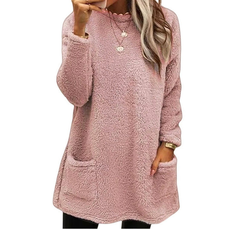 🔥DERNIER JOUR -50%🔥 Sweat-shirt en peluche à manches longues et poches pour femmes