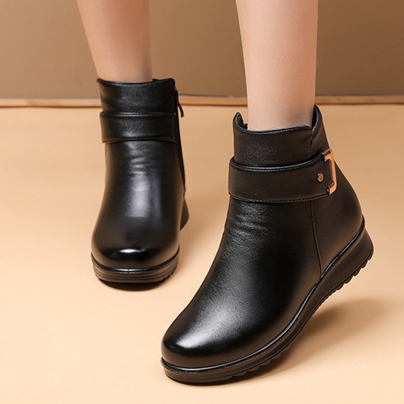 🔥Letzter Tag Promotion 50% RABATT - Damen Metall Schnalle Echtes Leder Wolle Orthopädische Stiefel
