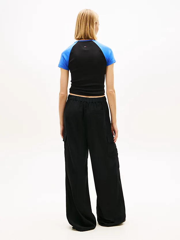 Linen Blend Wide Leg Cargo Trousers