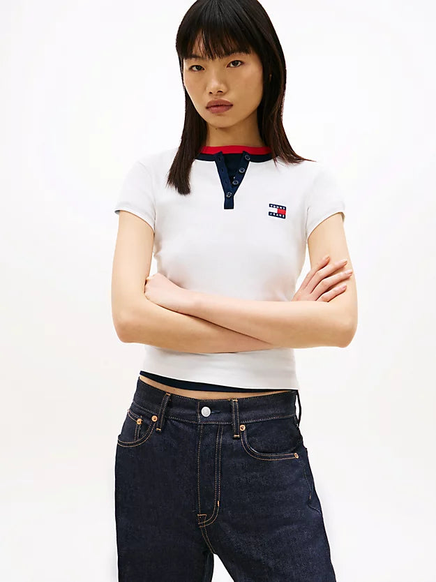 Badge Henley Ribbed Slim T-Shirt