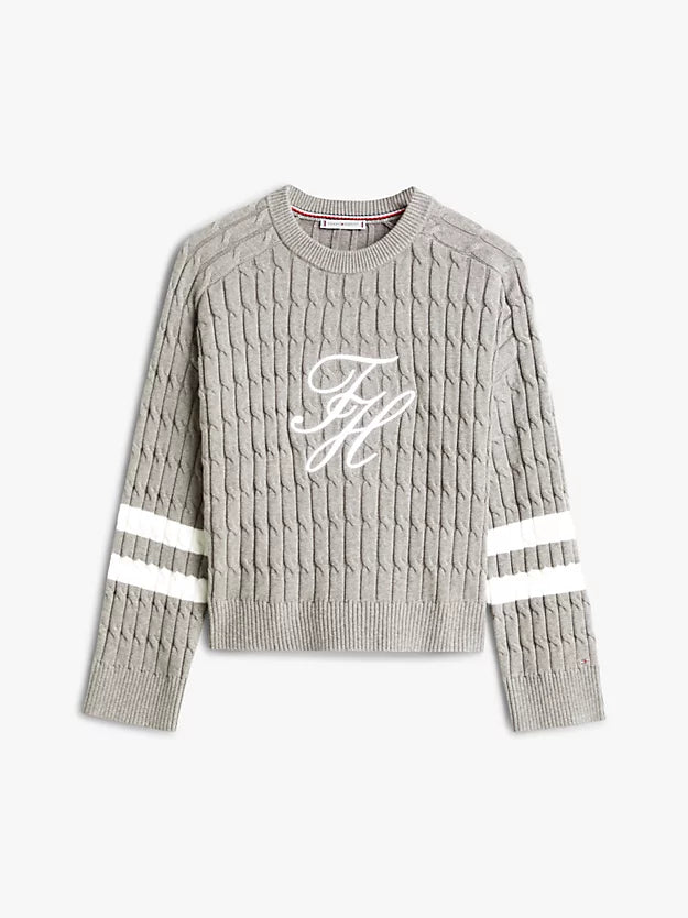 Logo Embroidery Relaxed Cable Knit Jumper