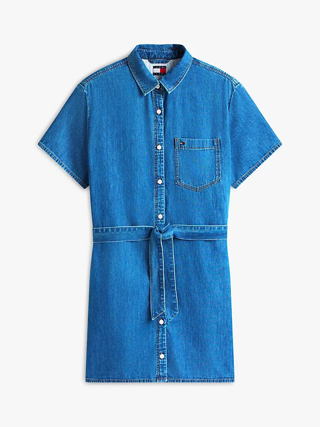 Chambray Belted Mini Shirt Dress