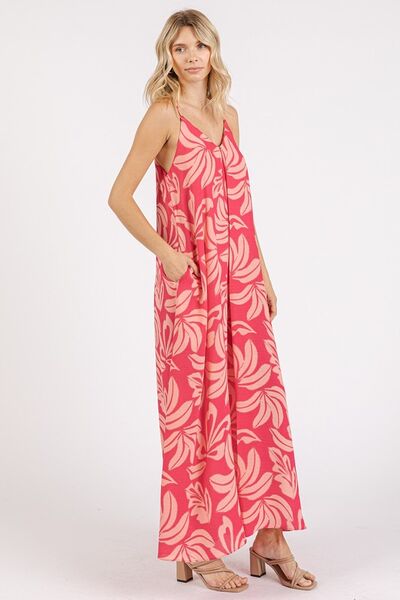 Robe longue à fines bretelles imprimée Mittoshop avec décolleté en V et poches