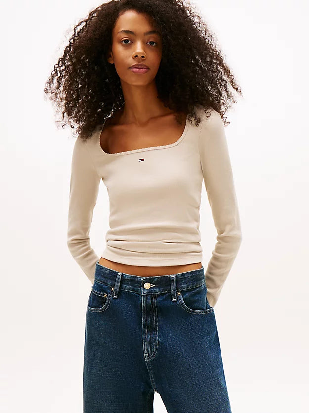 Square Neck Slim Long Sleeve T-Shirt