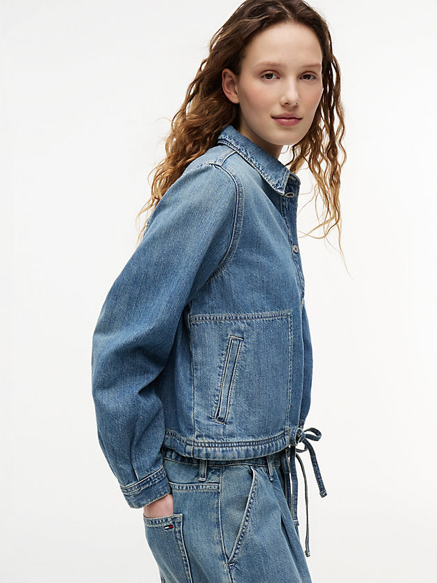 Drawstring Hem Relaxed Denim Jacket WiLinen