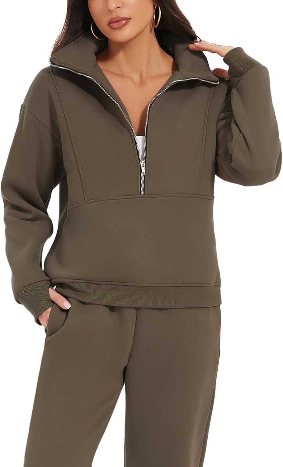 NEU🔥Damen 2-teiliges Outfit Fleece Half Zip Sweatshirt Jogger Hose Set Trainingsanzug
