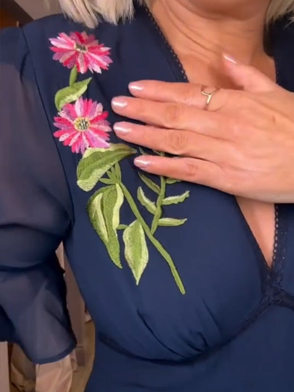 NOUVEAU🔥 Robe volantée col en V brodée florale - Sans taxes