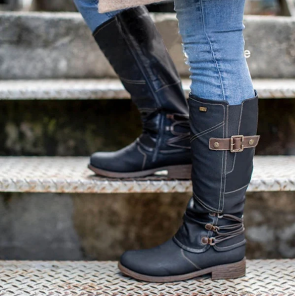 Bottes de neige hautes zippées en cuir vintage pour femme