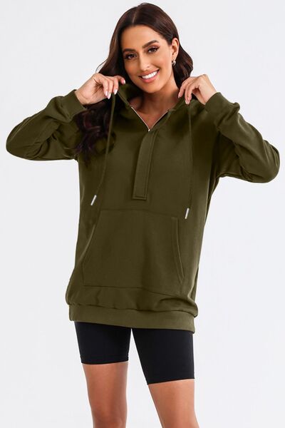 Robe à Capuche Mi-Zip et Cordon de Serrage