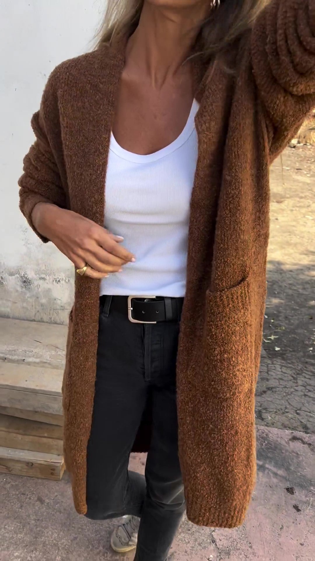 🔥Plus que 36 articles en stock - Gilet décontracté surdimensionné en maille avec poches pour femme