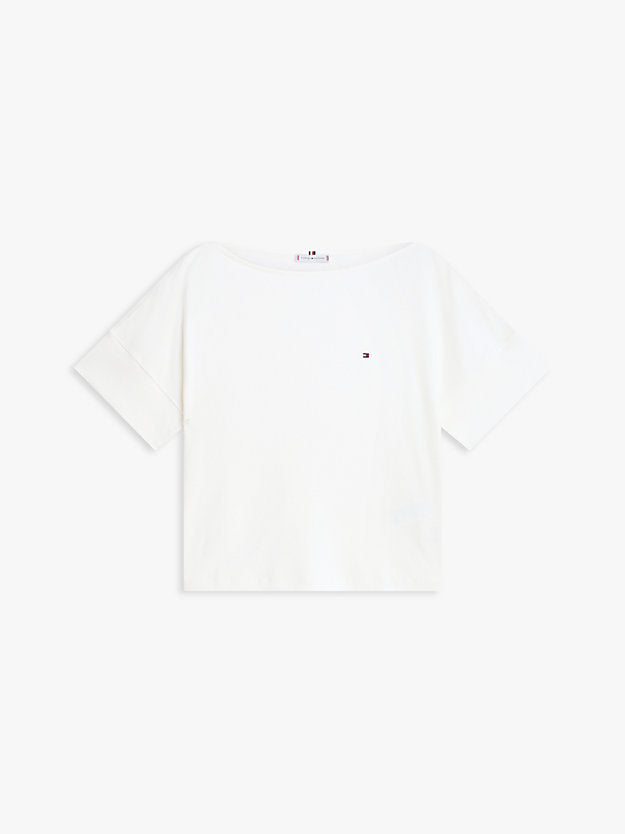 Boat Neck Grown-On Sleeve T-Shirt