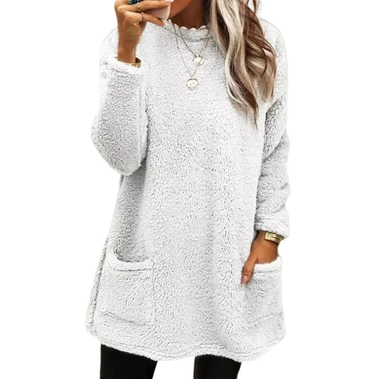 🔥DERNIER JOUR -50%🔥 Sweat-shirt en peluche à manches longues et poches pour femmes