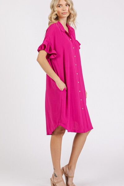 Robe boutonnée à manches volantées et poches Mittoshop