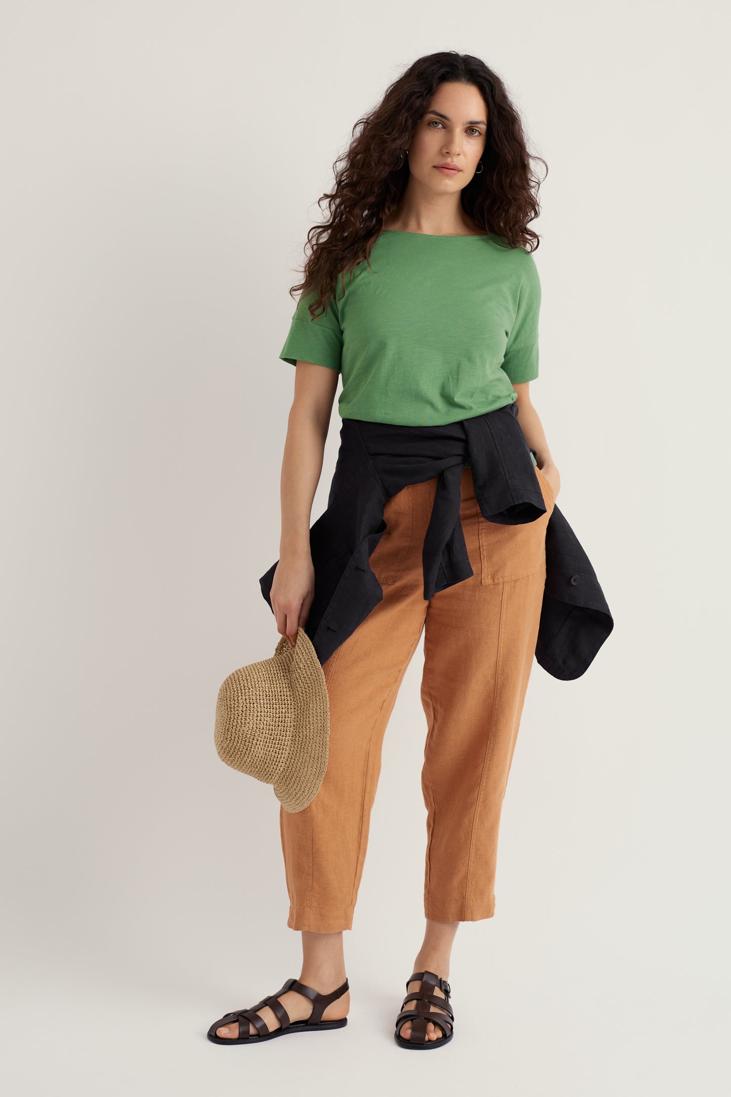 Saltings Tapered Linen Cropped Trousers