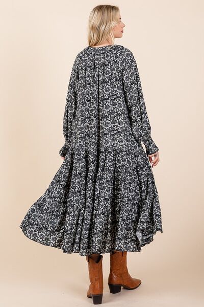 Robe midi à imprimé, col lavallière et manches volantées Mittoshop