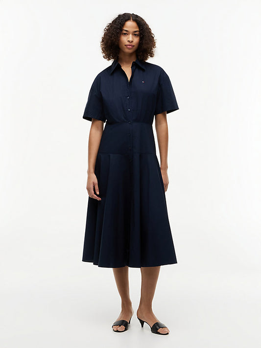 Fit And Flare Poplin Midi Shirt Dress