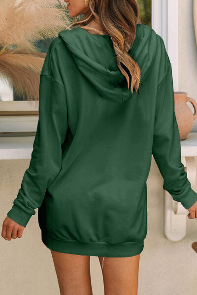 Robe à Capuche Mi-Zip et Cordon de Serrage