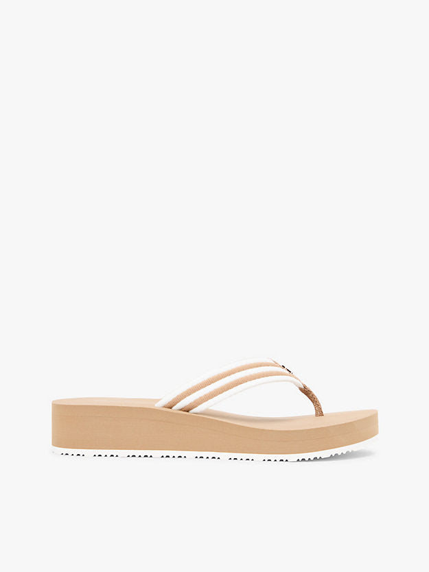 Stripe Webbing Strap Wedge Flip-Flops