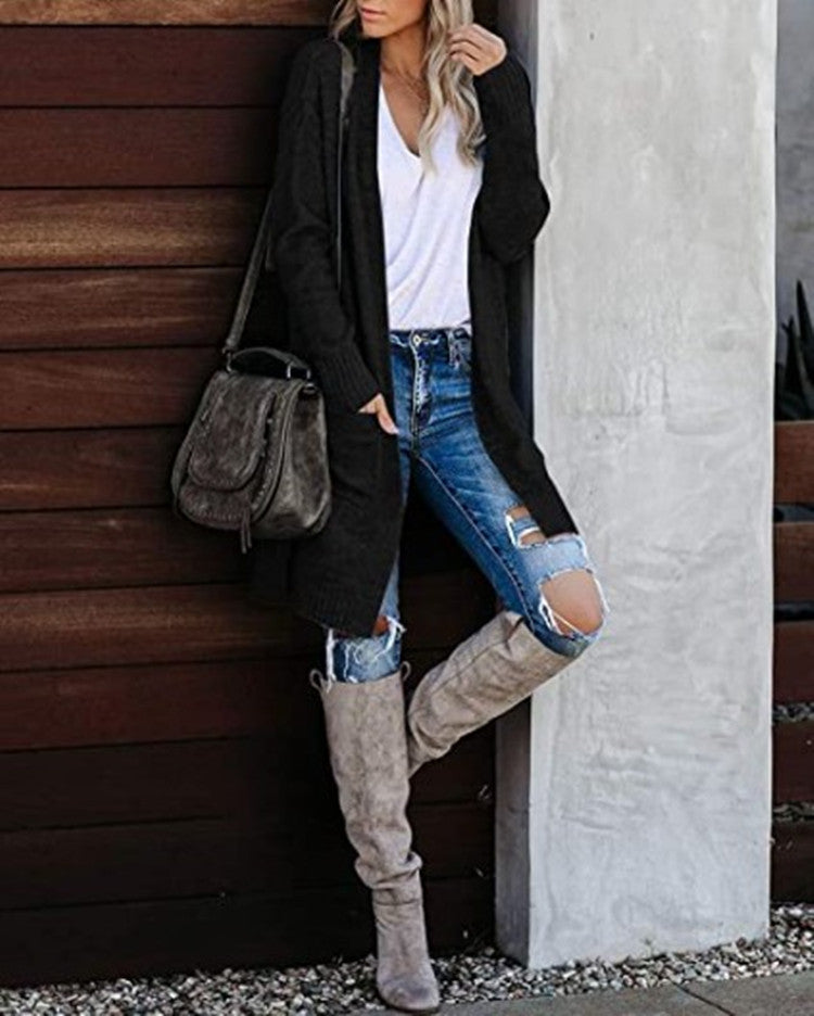 🔥Plus que 36 articles en stock - Gilet décontracté surdimensionné en maille avec poches pour femme