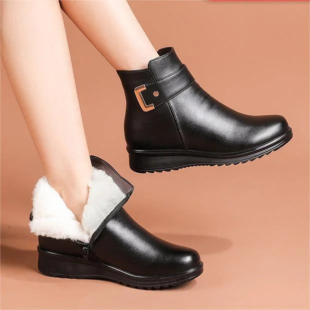 🔥Letzter Tag Promotion 50% RABATT - Damen Metall Schnalle Echtes Leder Wolle Orthopädische Stiefel
