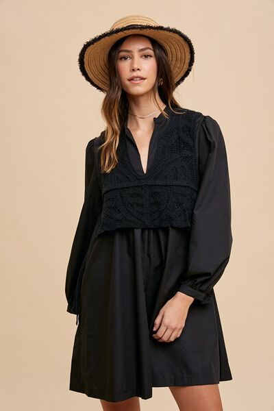 Robe chemise Annie Wear à manches longues et gilet en crochet cranté