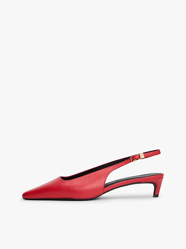 Monogram Leather Slingback Kitten Heels