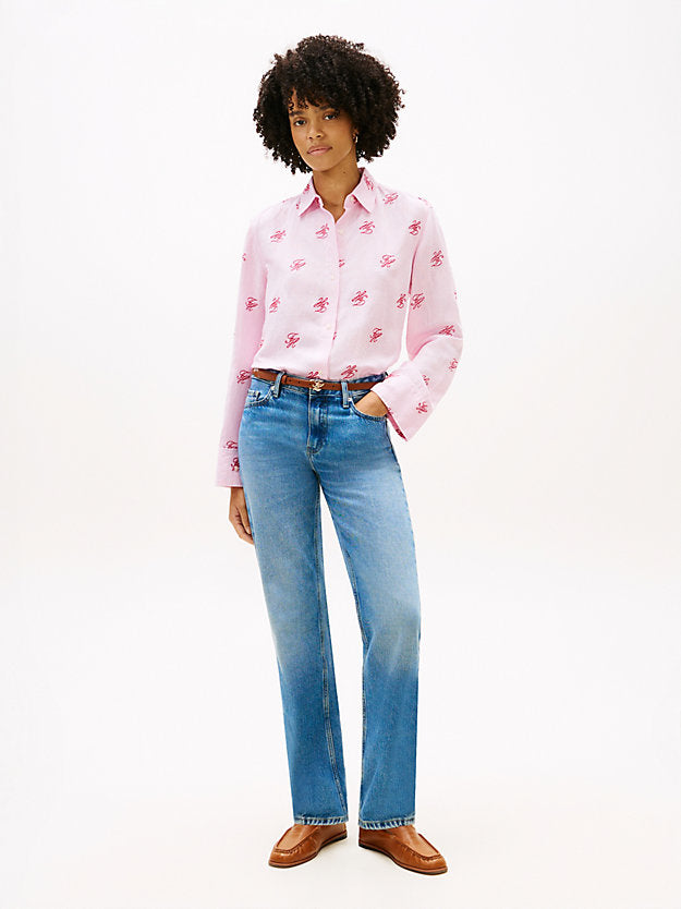 Logo Embroidery Linen Blend Shirt