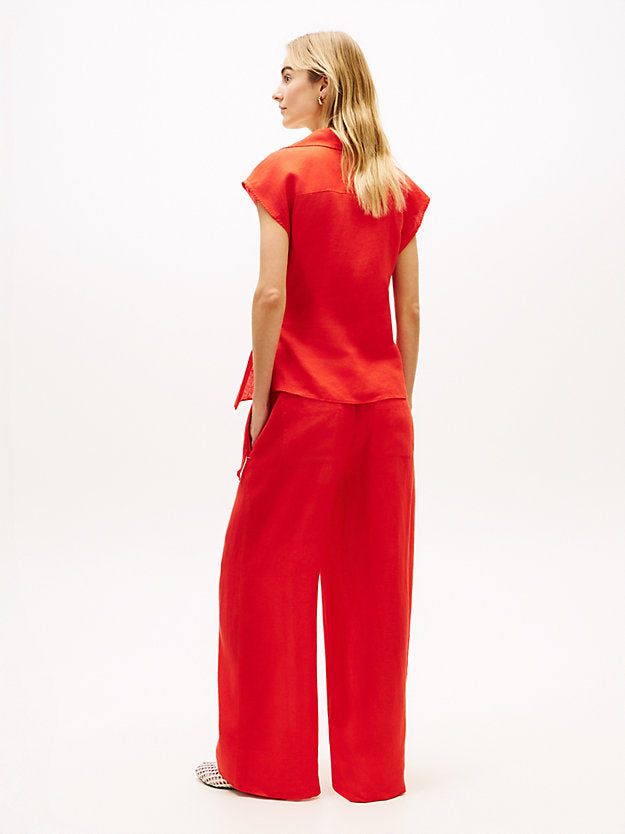Pure Linen Wrap Knot Sleeveless Blouse